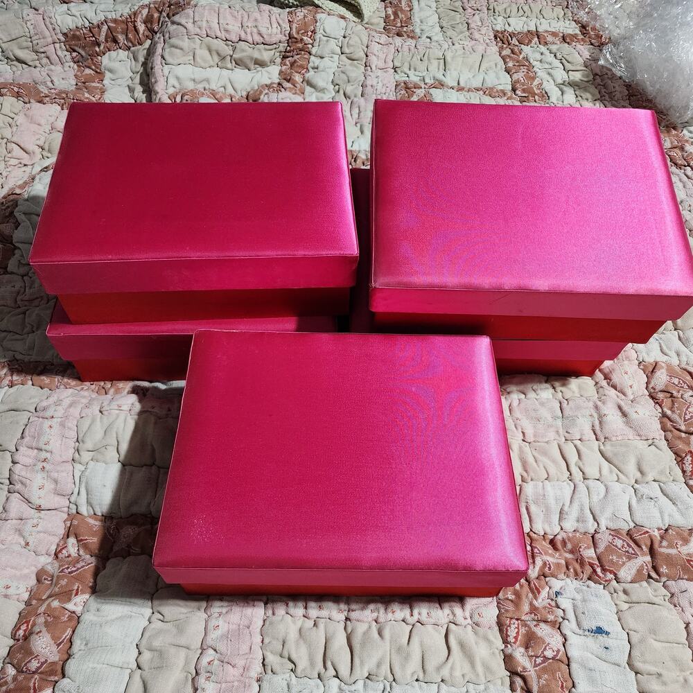 Lot of 5 Used Gift Boxes With Attached Ribbon, 7in x 3in x 9in